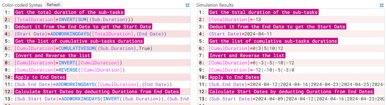 Screenshot of the simulation of the formula